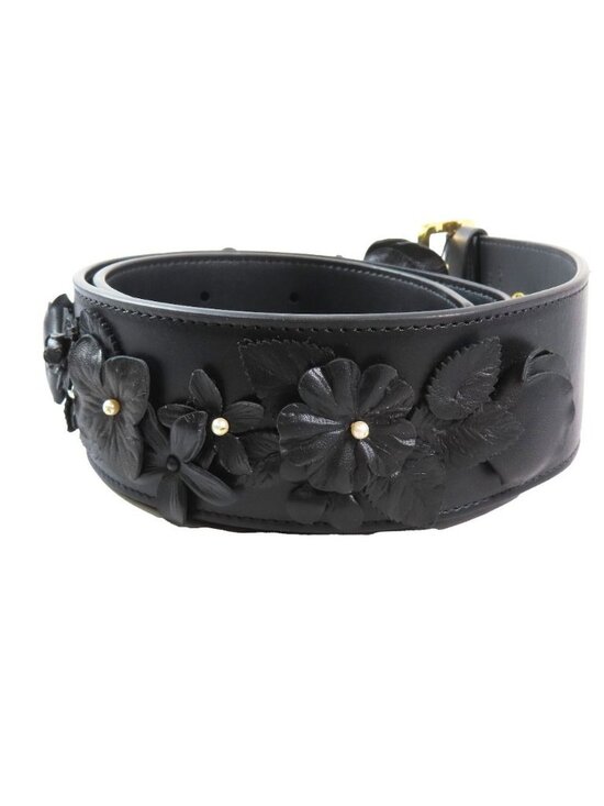 Dior Flower Motif Floral Pattern Decoration Leather Belt Black Gold main image 5